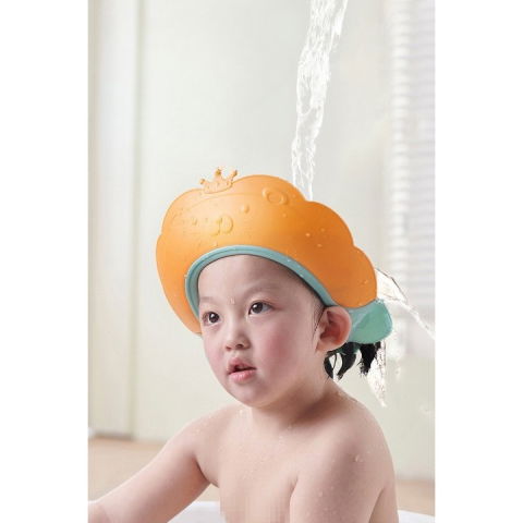 Viziera de protectie baie pentru copii, fippy, model coronita leu, dimensiune ajustabila, durabil, usor de curatat, impotriva samponului, pentru ochi si urechi, tpe+pp, 21x20.5 cm, portocaliu [2]
