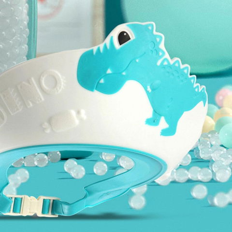 Viziera de protectie baie pentru copii, fippy, model dinozaur, dimensiune ajustabila, durabil, usor de curatat, impotriva samponului, pentru ochi si urechi, tpe+pp, 22x21 cm, albastru [6]