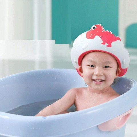 Viziera de protectie baie pentru copii, fippy, model dinozaur, dimensiune ajustabila, durabil, usor de curatat, impotriva samponului, pentru ochi si urechi, tpe+pp, 22x21 cm, rosu [2]