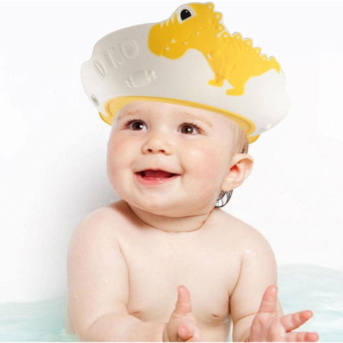 Viziera de protectie baie pentru copii, fippy, model dinozaur, dimensiune ajustabila, durabil, usor de curatat, impotriva samponului, pentru ochi si urechi, tpe+pp, 22x21 cm, galben [9]