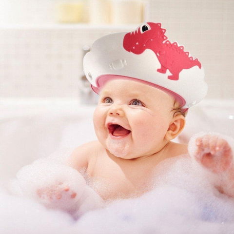 Viziera de protectie baie pentru copii, fippy, model dinozaur, dimensiune ajustabila, durabil, usor de curatat, impotriva samponului, pentru ochi si urechi, tpe+pp, 22x21 cm, rosu [1]