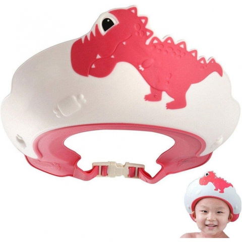 Viziera de protectie baie pentru copii, fippy, model dinozaur, dimensiune ajustabila, durabil, usor de curatat, impotriva samponului, pentru ochi si urechi, tpe+pp, 22x21 cm, rosu [4]