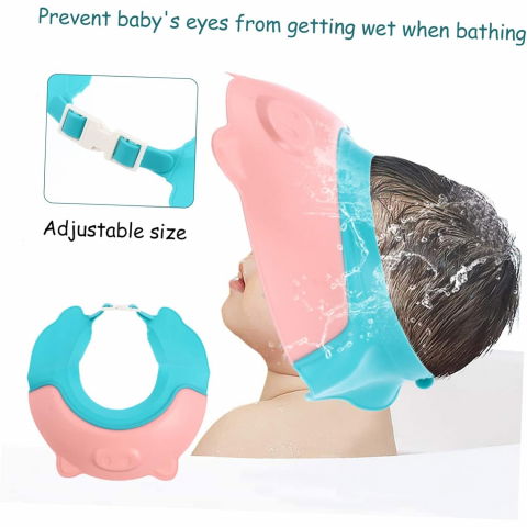 Viziera de protectie baie pentru copii, fippy, model purcelus, dimensiune ajustabila, durabil, usor de curatat, impotriva samponului, pentru ochi si urechi, tpe+pp, 23x23 cm, roz [2]