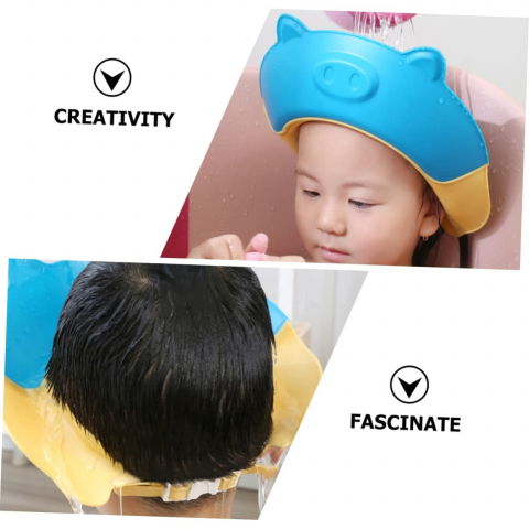 Viziera de protectie baie pentru copii, fippy, model purcelus, dimensiune ajustabila, durabil, usor de curatat, impotriva samponului, pentru ochi si urechi, tpe+pp, 23x23 cm, albastru [2]