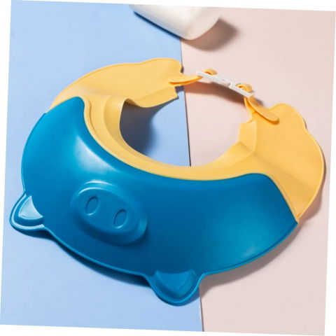 Viziera de protectie baie pentru copii, fippy, model purcelus, dimensiune ajustabila, durabil, usor de curatat, impotriva samponului, pentru ochi si urechi, tpe+pp, 23x23 cm, albastru [1]