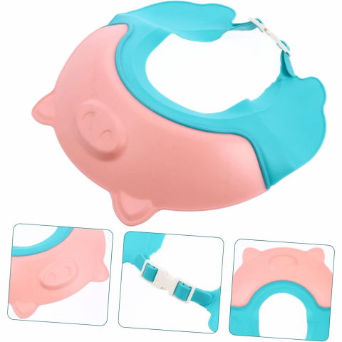 Viziera de protectie baie pentru copii, fippy, model purcelus, dimensiune ajustabila, durabil, usor de curatat, impotriva samponului, pentru ochi si urechi, tpe+pp, 23x23 cm, roz [11]