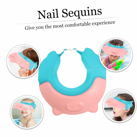 Viziera de protectie baie pentru copii, fippy, model purcelus, dimensiune ajustabila, durabil, usor de curatat, impotriva samponului, pentru ochi si urechi, tpe+pp, 23x23 cm, roz [8]