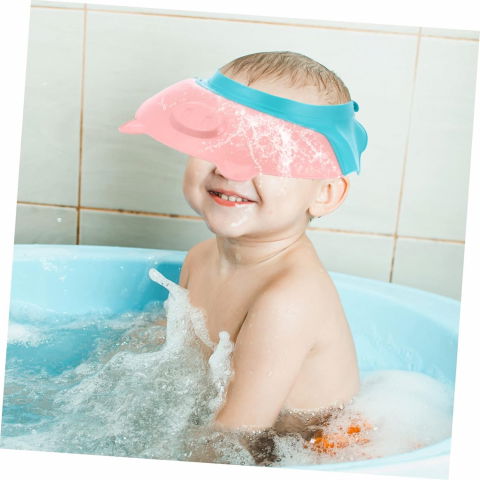 Viziera de protectie baie pentru copii, fippy, model purcelus, dimensiune ajustabila, durabil, usor de curatat, impotriva samponului, pentru ochi si urechi, tpe+pp, 23x23 cm, roz [6]
