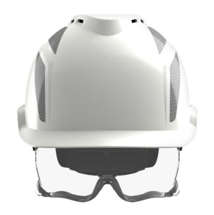 Casca de protectie MSA tip: "VGARD 930", vented, cu ochelari de protectie suprapusi integrati si chinstrap, culoare alb [10]