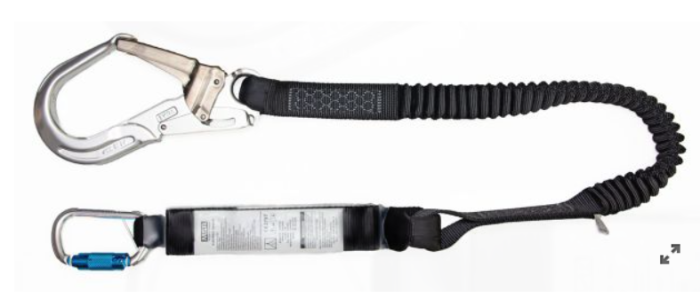Franghie de protectie MSA tip: “Energy Absorbing Lanyard, 1.8m, Kernmantel rope, twin leg, steel twist lock carabiner, aluminium scaffold hook, leading edge” [10]