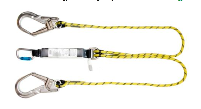 Franghie de protectie MSA tip: “Energy Absorbing Lanyard, 1.8m, Kernmantel rope, twin leg, steel twist lock carabiner, aluminium scaffold hook, leading edge” [9]