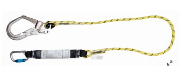Franghie de protectie MSA tip: “Energy Absorbing Lanyard, 1.8m, Kernmantel rope, twin leg, steel twist lock carabiner, aluminium scaffold hook, leading edge” [8]