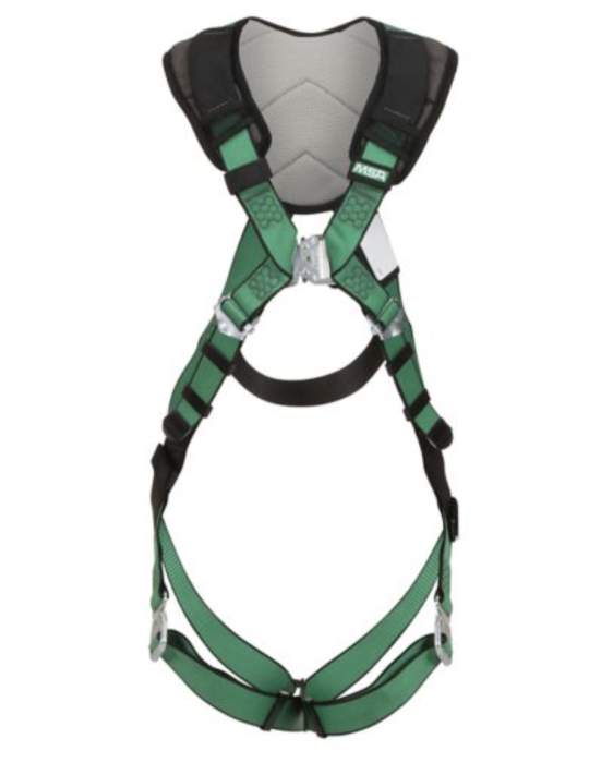 Harnasament de protectie MSA tip: “V-FORM, inele in forma de D spate/piept/sold, cu centura pentru talie, catarame de picior Qwik-Fit” [1]