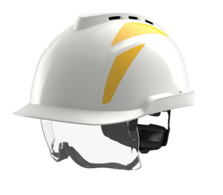 Casca de protectie MSA tip: "VGARD 930", vented, cu ochelari de protectie suprapusi integrati si chinstrap, culoare alb [12]