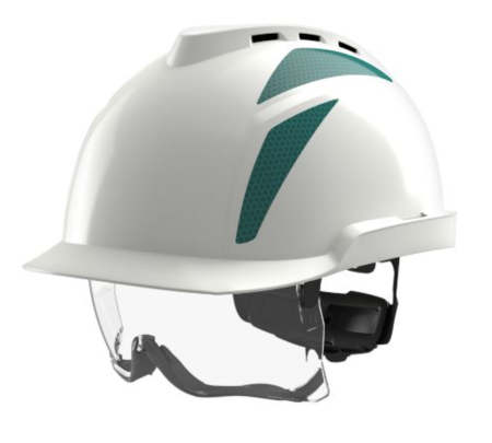 Casca de protectie MSA tip: "VGARD 930", vented, cu ochelari de protectie suprapusi integrati si chinstrap, culoare alb [10]