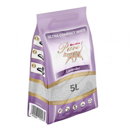 Pisici - MIAU MIAU Pure Bentonită, Așternut Igienic pentru Pisică, Lavandă, 5L