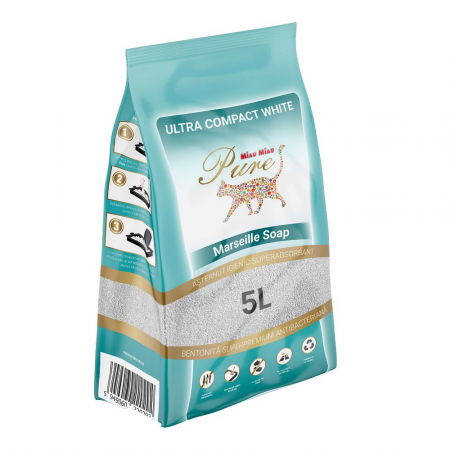 Pisici - MIAU MIAU Pure Bentonită, Așternut Igienic pentru Pisică, Marseille Soap, 5L