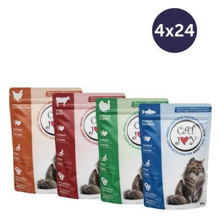Pisici - COMBOPACK CAT JOY, Hrană Umedă Pisică Adult, Pui, Vită, Curcan și Somon, 96x85g