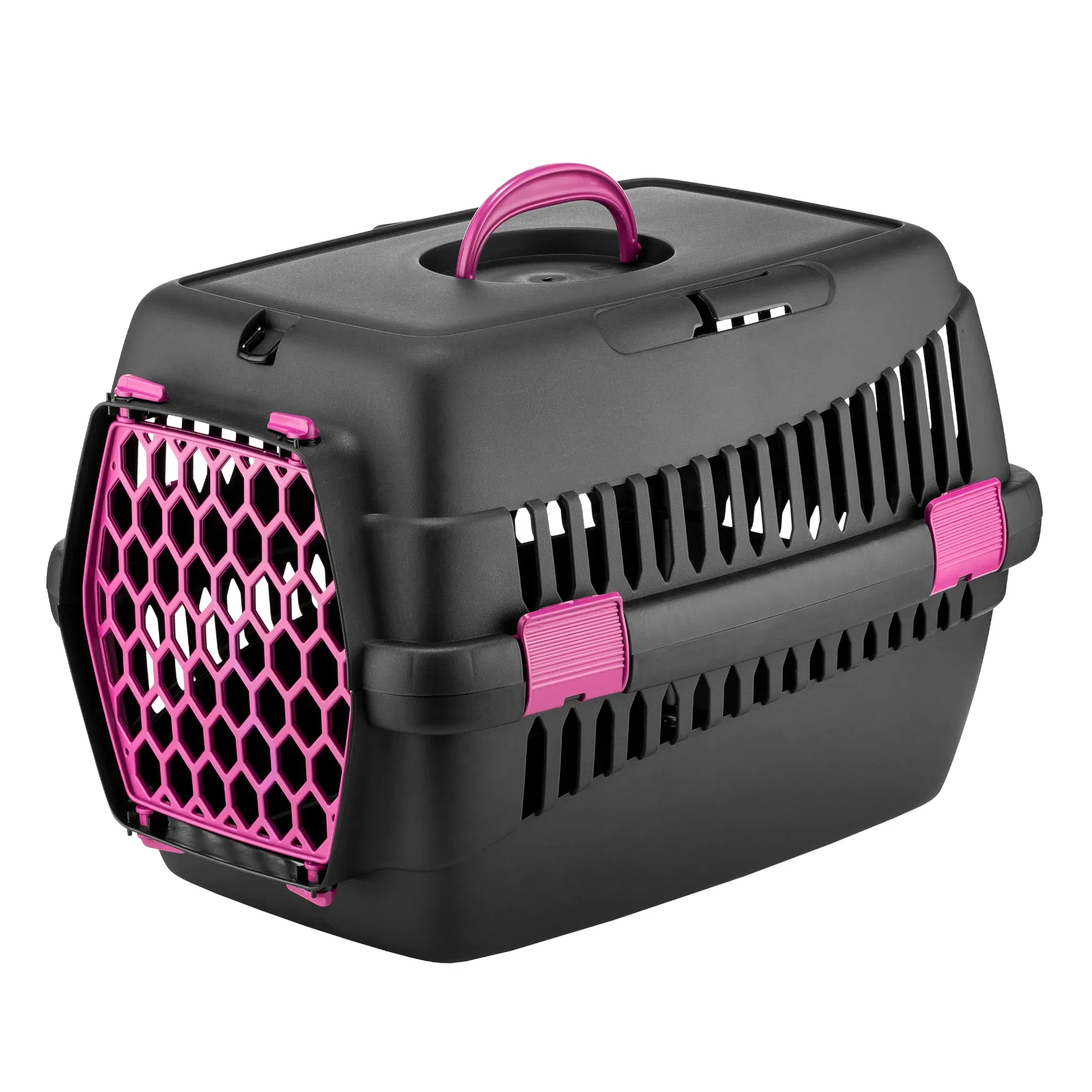Pisici - 4DOG DELUXE Cușcă de Transport, Neagră cu Ușă Fuchsia, 49x35x32.5cm