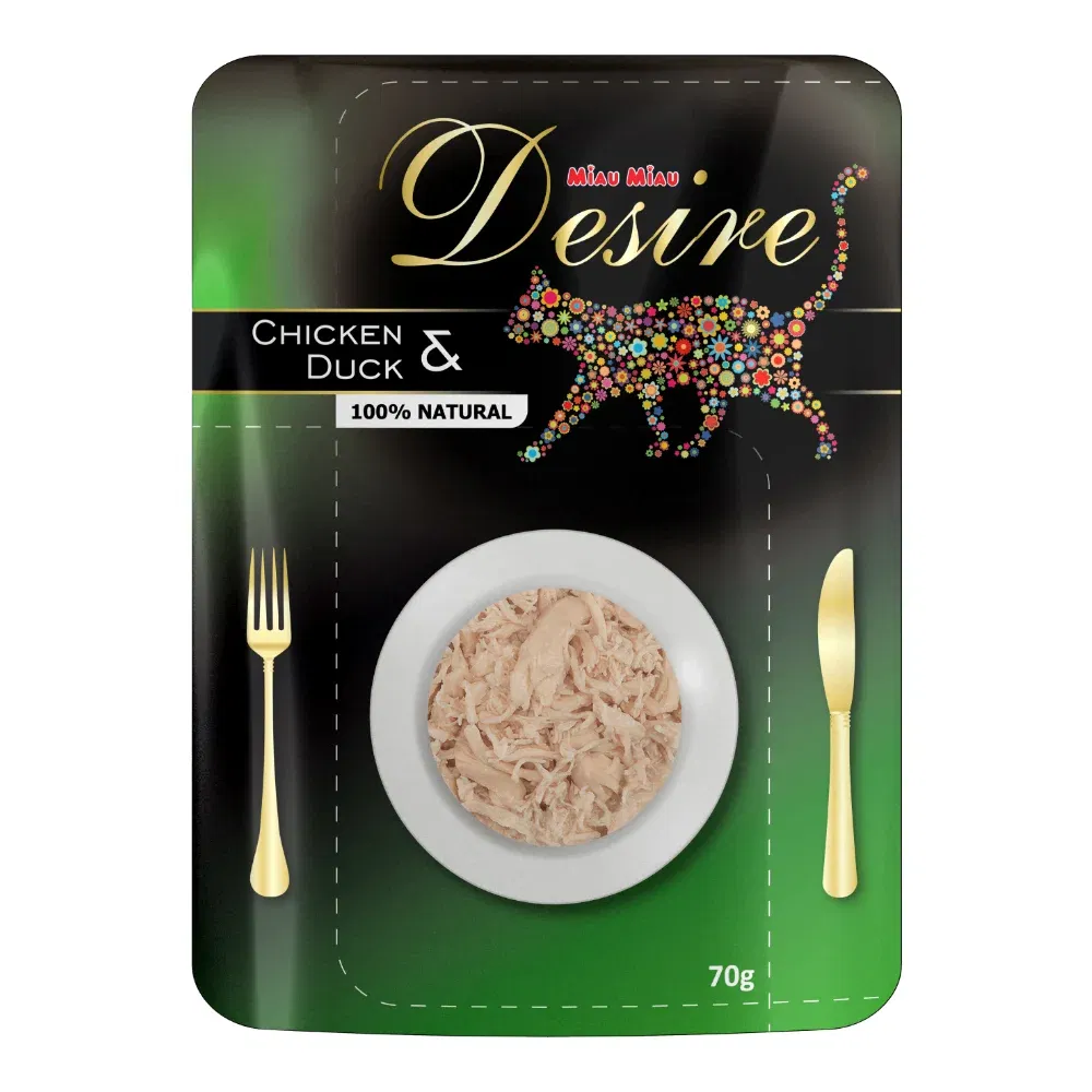 Pisici - DESIRE Plic, Hrană Umedă Pisică Adult, Pui File și Rață în Supă, 70g