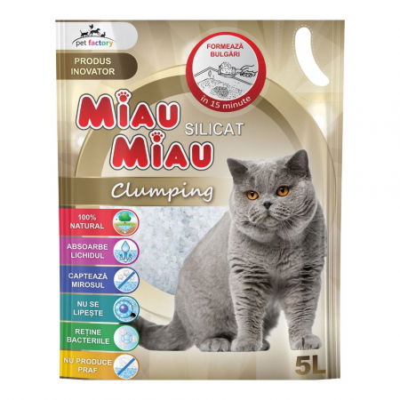 Pisici - MIAU MIAU Silicat, Așternut Igienic pentru Pisică, Clumping, 5L