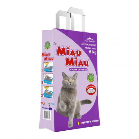 Pisici - MIAU MIAU Bentonită, Așternut Igienic pentru Pisică, Lavandă, 6kg