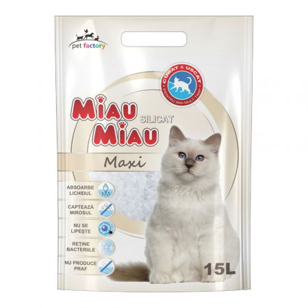 Pisici - MIAU MIAU Silicat, Așternut Igienic pentru Pisică, Maxi, 15L