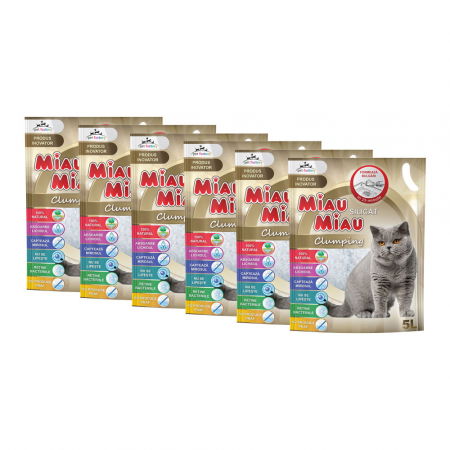 Pisici - Pachet Economic MIAU MIAU Silicat, Așternut Igienic pentru Pisică, Clumping, 6x5L
