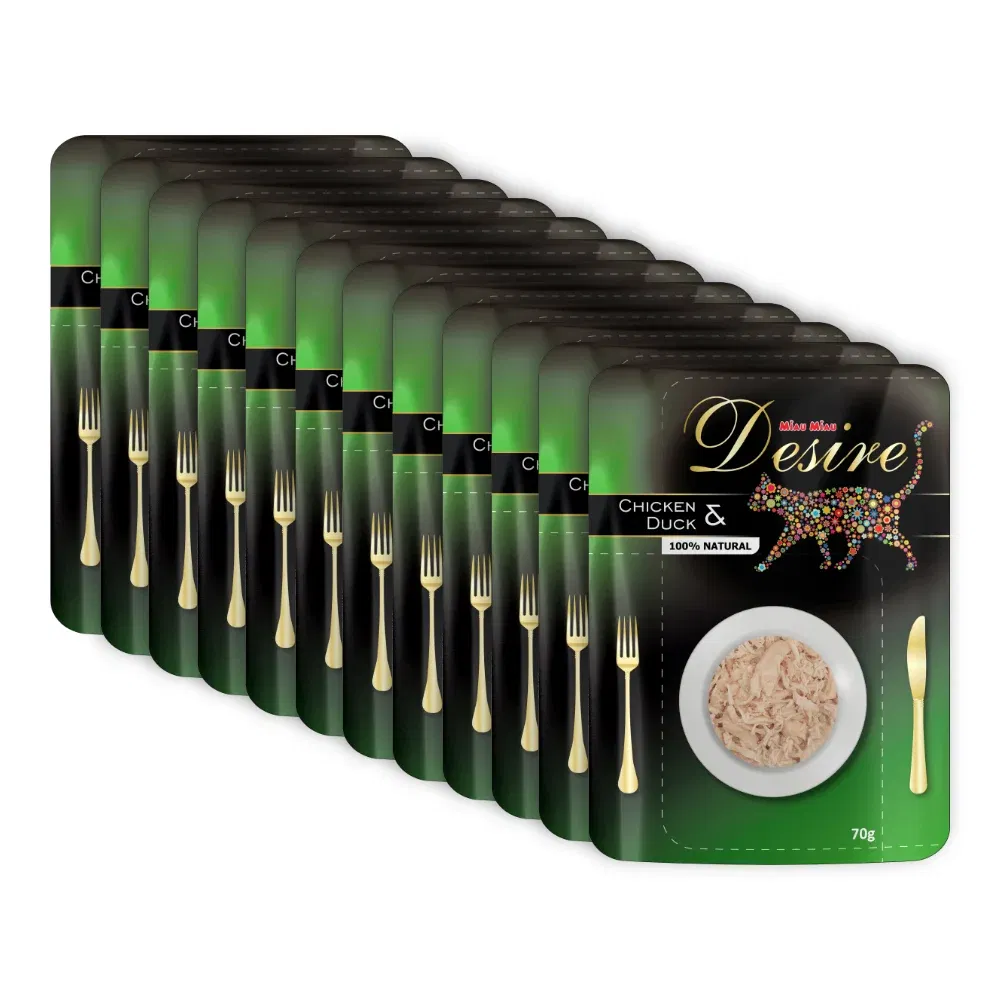 Pisici - Pachet Economic DESIRE, Hrană Umedă Pisică Adult, Pui File și Rață în Supă, 12x70g