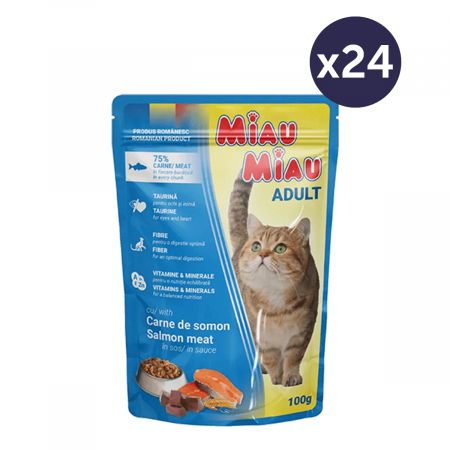 Pisici - Pachet Economic MIAU MIAU Hrană Umedă Pisică Adult, Somon în sos, 24x100g