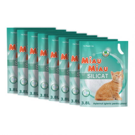 Pisici - Pachet Economic MIAU MIAU Silicat, Așternut Igienic pentru Pisică, Clasic, 8x3.8L
