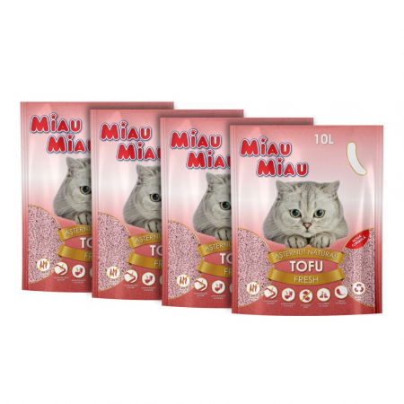 Pisici - Pachet Economic MIAU MIAU Tofu, Așternut Igienic pentru Pisică, Fresh, 4x10L