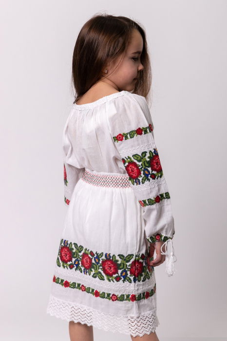 Compleu traditional alb pentru fetite cu motiv floral rosu Emma [5]