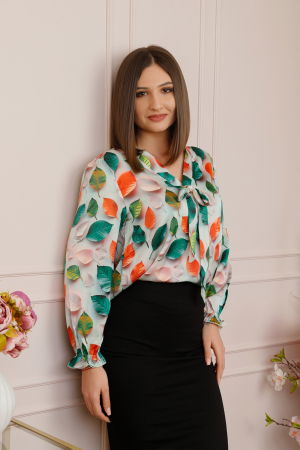 Bluze - Bluza eleganta Jessica cu maneci bufante si decolteu cu funda - Verde