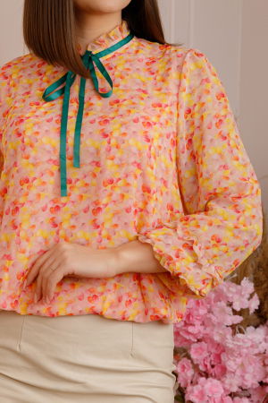 Bluza Madeline din voal cu maneci bufante - Corai [1]