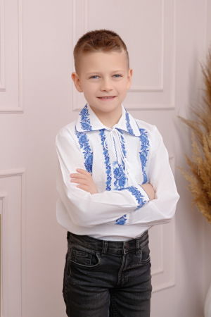 Imbracaminte Baieti - Camasa traditionala de baieti alba cu motiv floral albastru Cristian 02