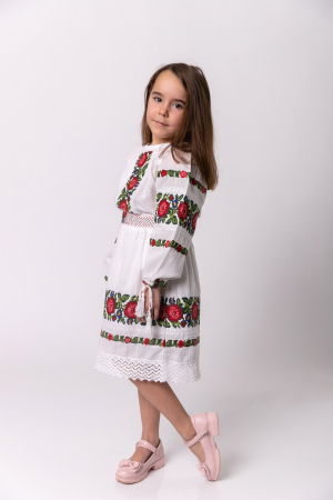 Compleu traditional alb pentru fetite cu motiv floral rosu Emma [3]