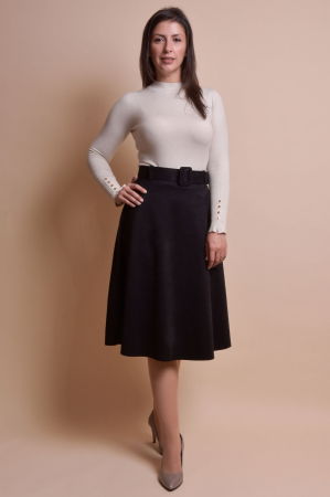Fuste - Fusta clos Jolene cu centura in talie - Negru