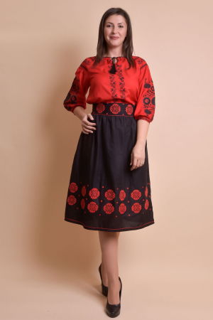 Fuste traditionale si fote - Fusta traditionala neagra cu broderie florala rosie Eva 03