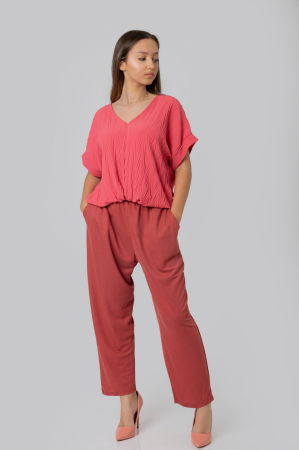 Pantaloni - Pantaloni caramizii casual cu buzunare
