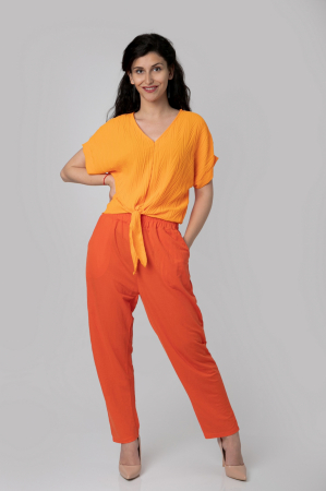 Pantaloni - Pantaloni orange casual cu buzunare