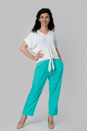 Pantaloni - Pantaloni turcoaz casual cu buzunare