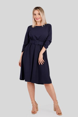 Rochii - Rochie bleumarin cu maneci trei sferturi si centura in talie