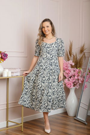 Rochii - Rochie eleganta Helena cu imprimeuri florale si buzunare functionale - Negru