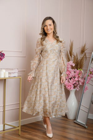 Rochii - Rochie eleganta Sienna cu maneci bufante - Crem