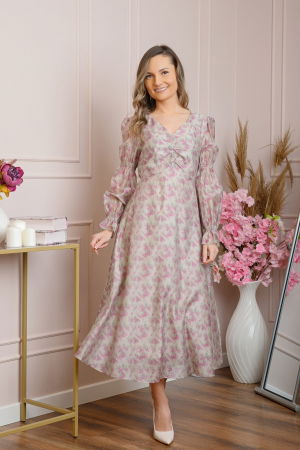 Rochii - Rochie eleganta Sienna cu maneci bufante - Roz