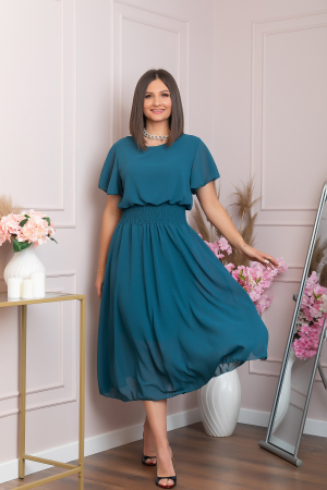 Rochii - Rochie eleganta turcoaz inchis Francesca cu talie incretita