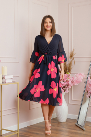 Rochie Lucy eleganta din voal cu imprimeuri florale - Bleumarin [3]