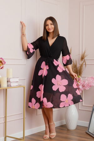 Rochie Lucy eleganta din voal cu imprimeuri florale - Negru [0]