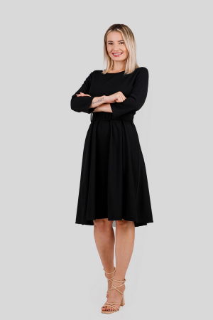 Rochii - Rochie neagra cu maneci trei sferturi si centura in talie